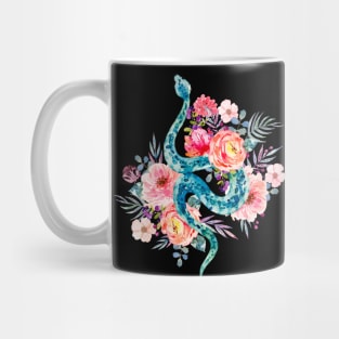 Blue Watercolor Snake In The Flower Garden Mug